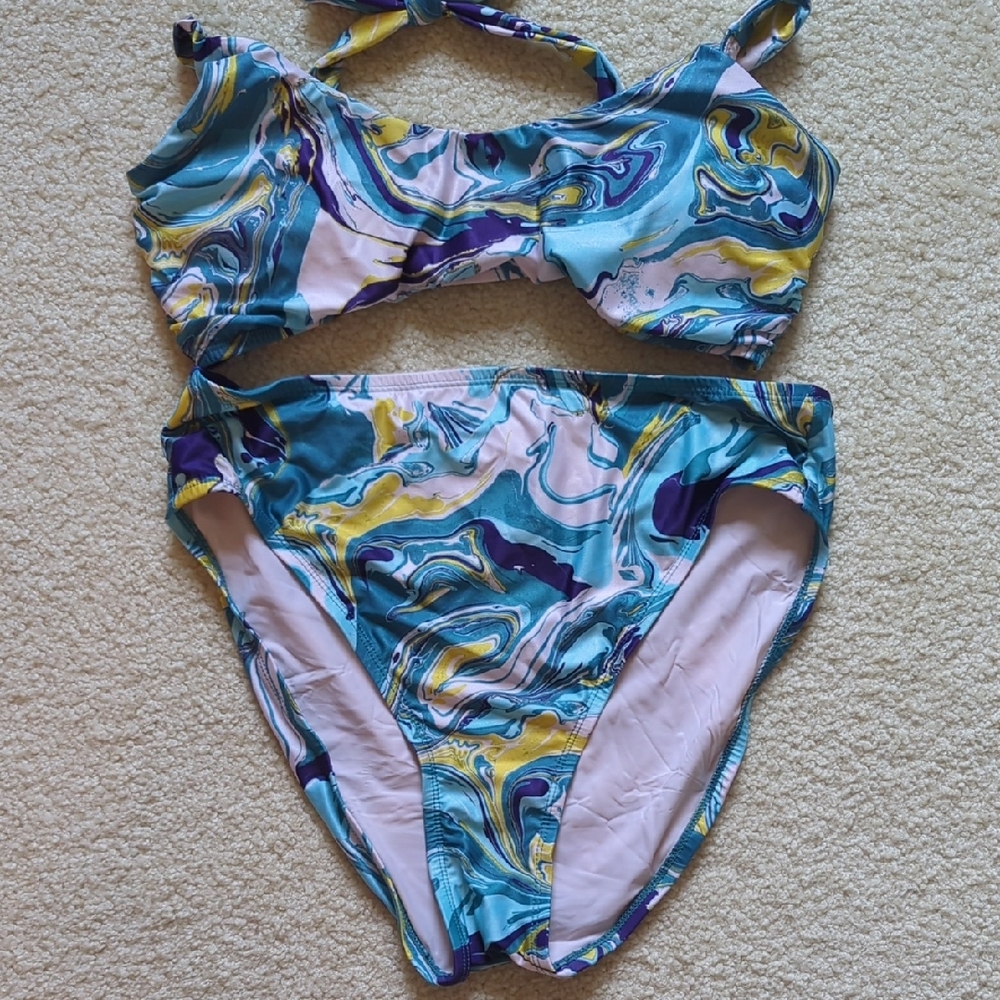 Modcloth Blue Swirl High Waisted Bikini